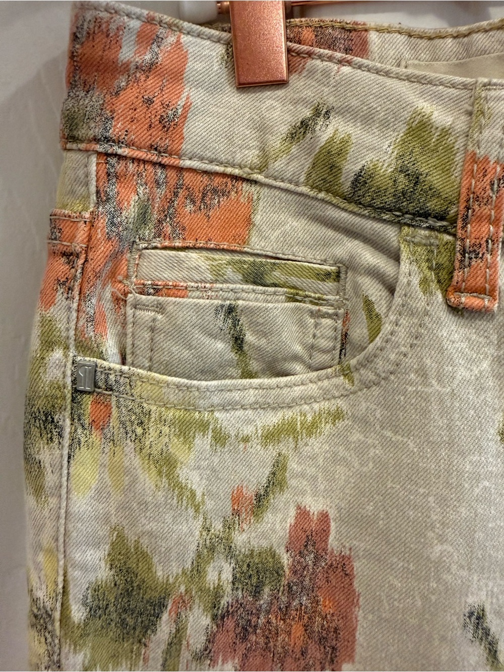 Pilcro and the Letterpress Floral Skinny Jeans in Cream, Pink and Green